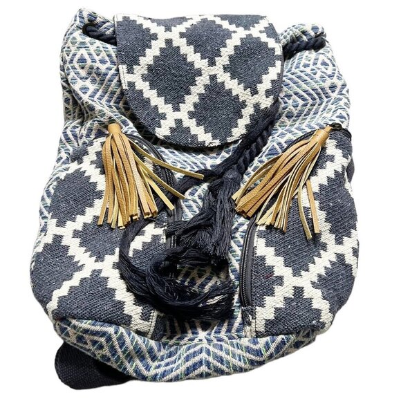 Mossimo Supply Co. Handbags - Mossimo Backpack Large Woven Blue Pink Southwestern Boho Tassel